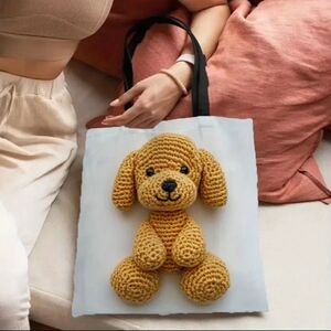 Tote Bag Adorned With A Crocheted Dog, Design